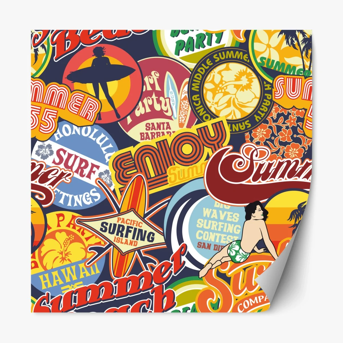 Repositionierbarer Aufkleber retro surf aufkleber-collage – Wallnifity®