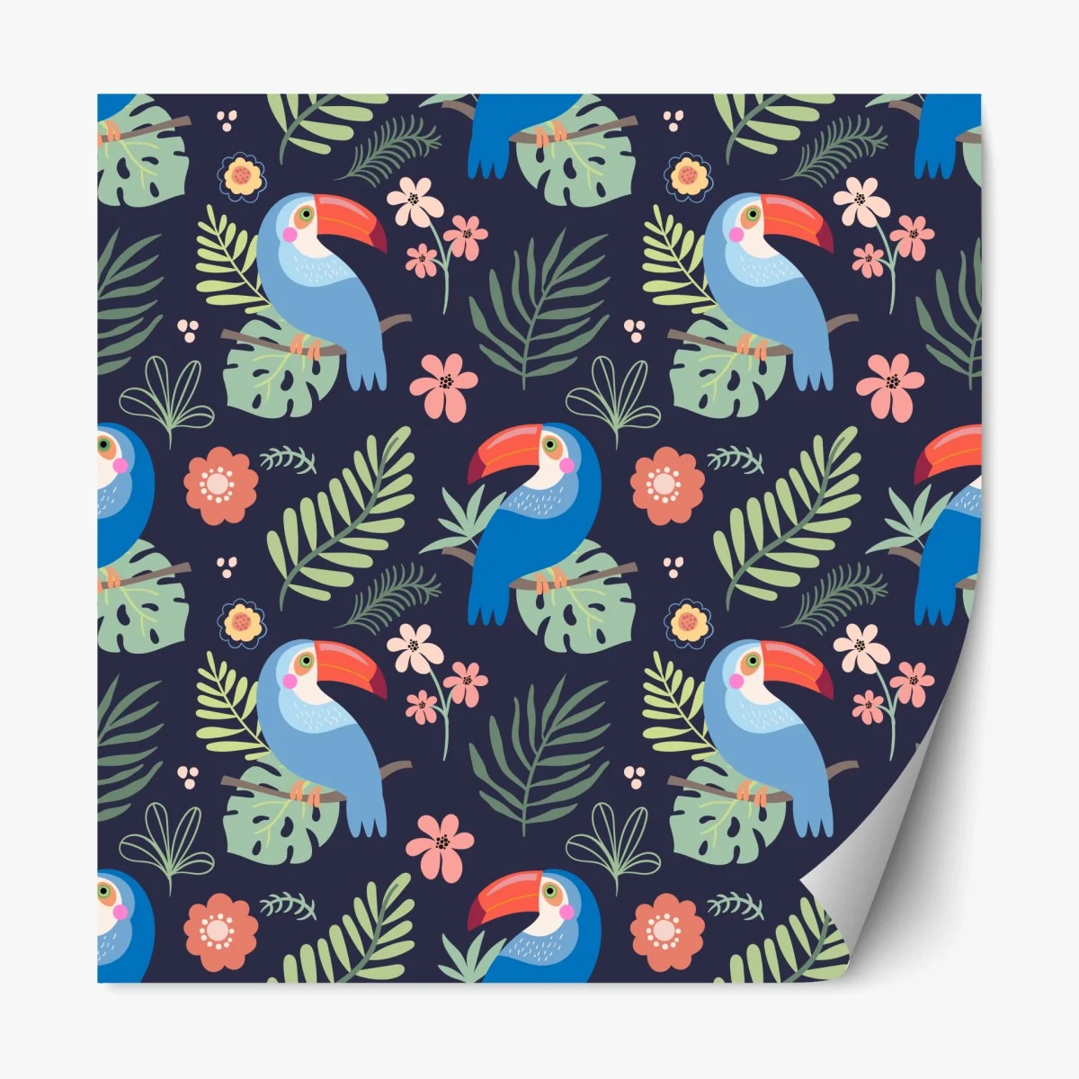 Repositionierbarer Aufkleber tropisches tukanmuster auf dunkelblauem hintergrund – Wallnifity® Repositionierbarer Aufkleber tropisches tukanmuster auf dunkelblauem hintergrund – Wallnifity®