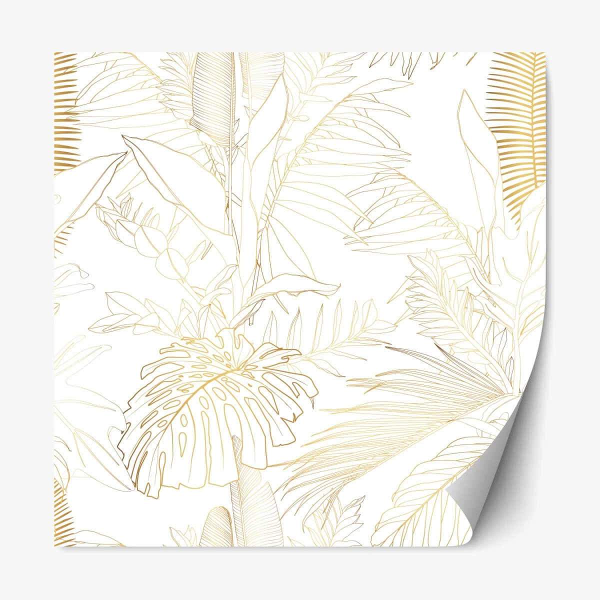 Repositionierbarer Aufkleber goldene tropische blätter line art – Wallnifity® Repositionierbarer Aufkleber goldene tropische blätter line art – Wallnifity®