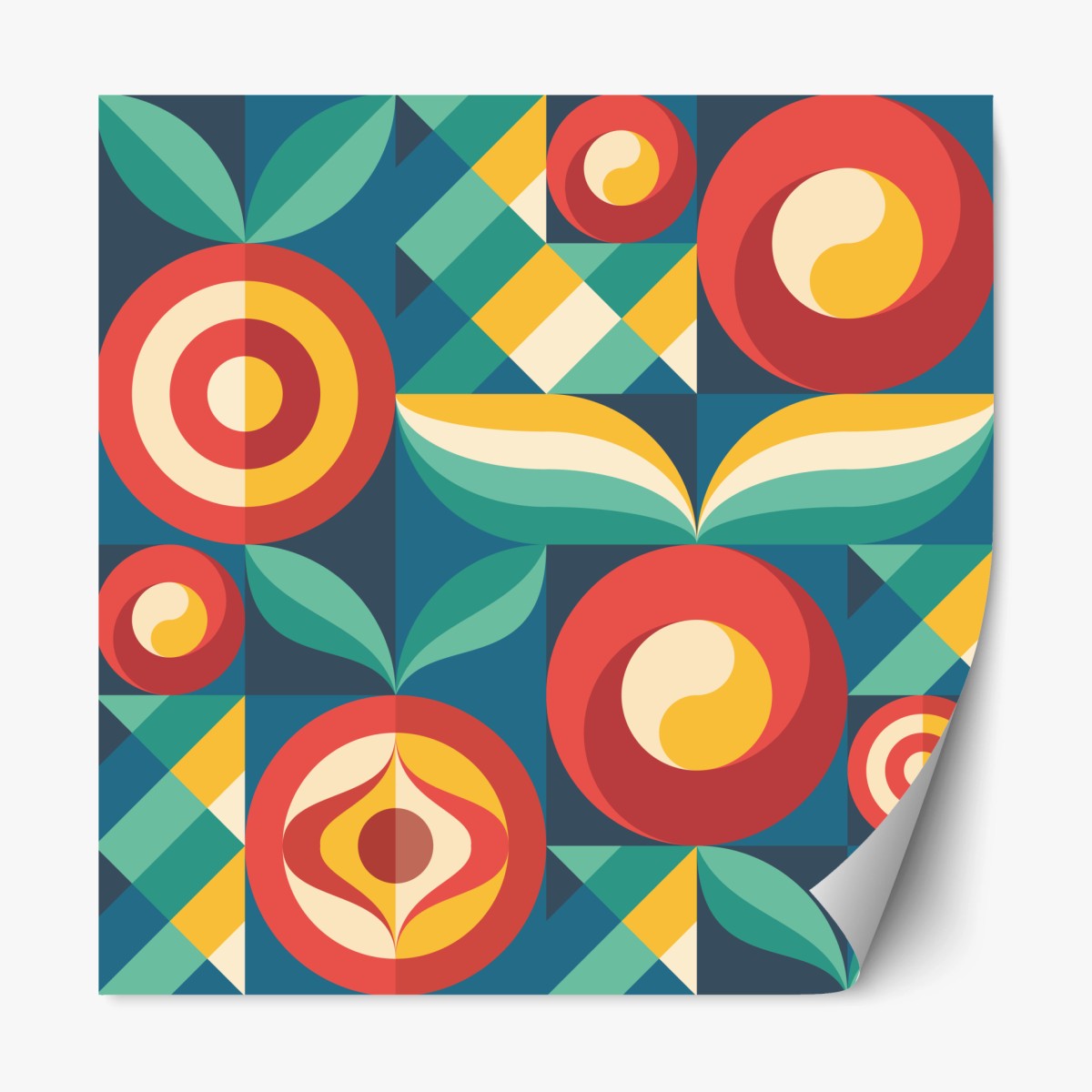 Repositionierbarer Aufkleber lebhaftes geometrisches blumenmuster – Wallnifity®