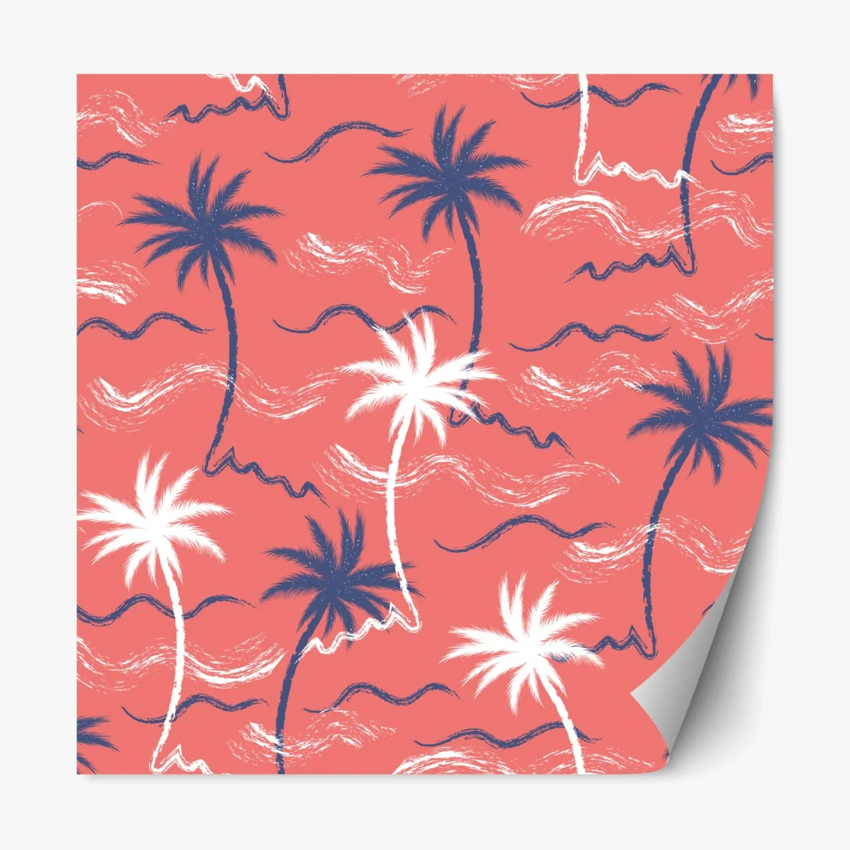 Repositionierbarer Aufkleber tropisches palmenmuster in koralle und dunkelblau – Wallnifity® Repositionierbarer Aufkleber tropisches palmenmuster in koralle und dunkelblau – Wallnifity®