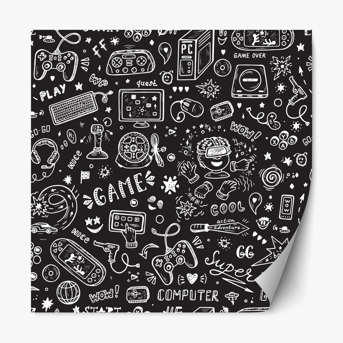 Repositionierbarer Aufkleber handgezeichnetes gaming-muster – Wallnifity®