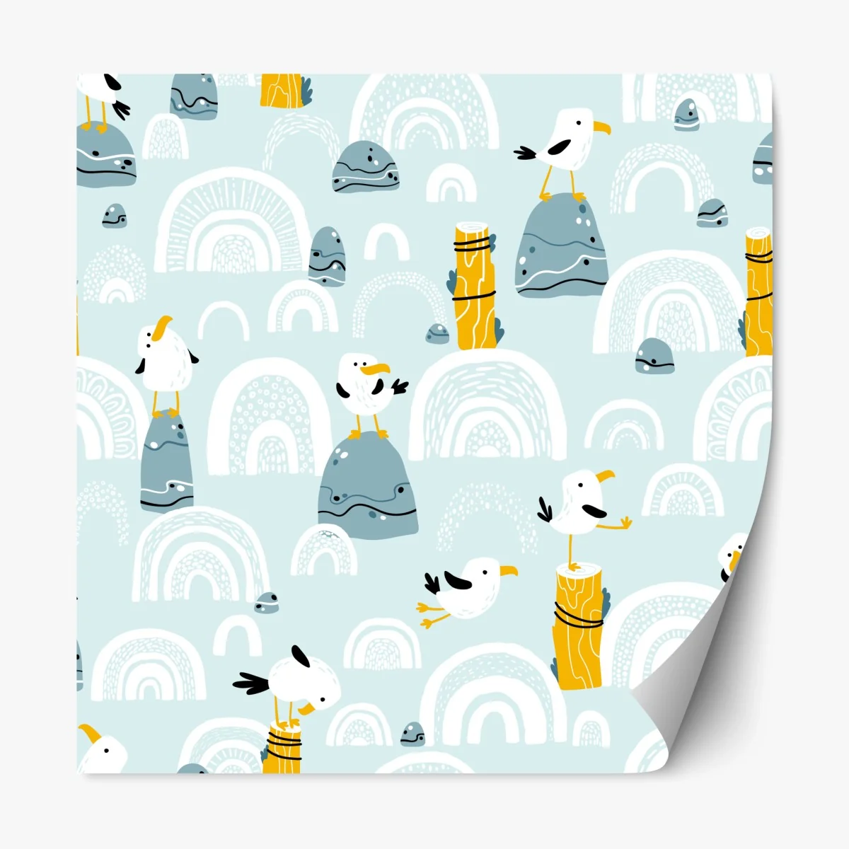 Repositionierbarer Aufkleber verspielte möwen auf pastellfarbenen bögen – Wallnifity® Repositionierbarer Aufkleber verspielte möwen auf pastellfarbenen bögen – Wallnifity®