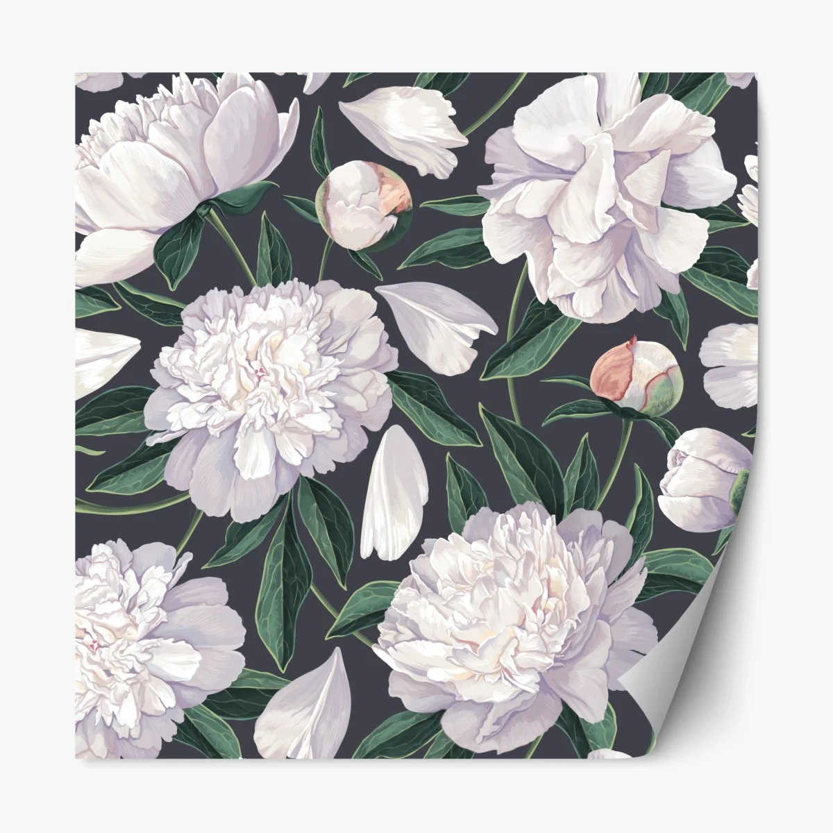 Repositionierbarer Aufkleber weißes pfingstrosenmuster auf schiefergrauem hintergrund – Wallnifity®