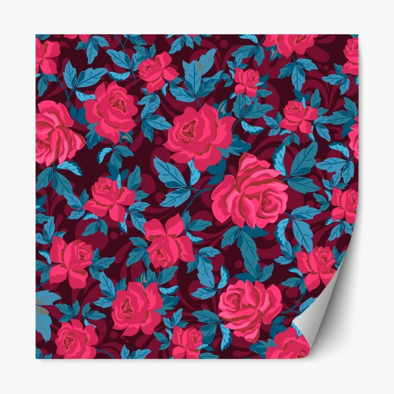 Repositionierbarer Aufkleber vintage rosenmuster in rosa und türkis