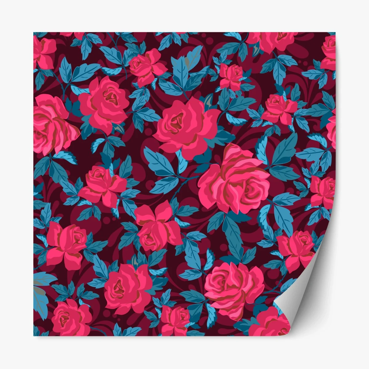 Repositionierbarer Aufkleber vintage rosenmuster in rosa und türkis – Wallnifity®