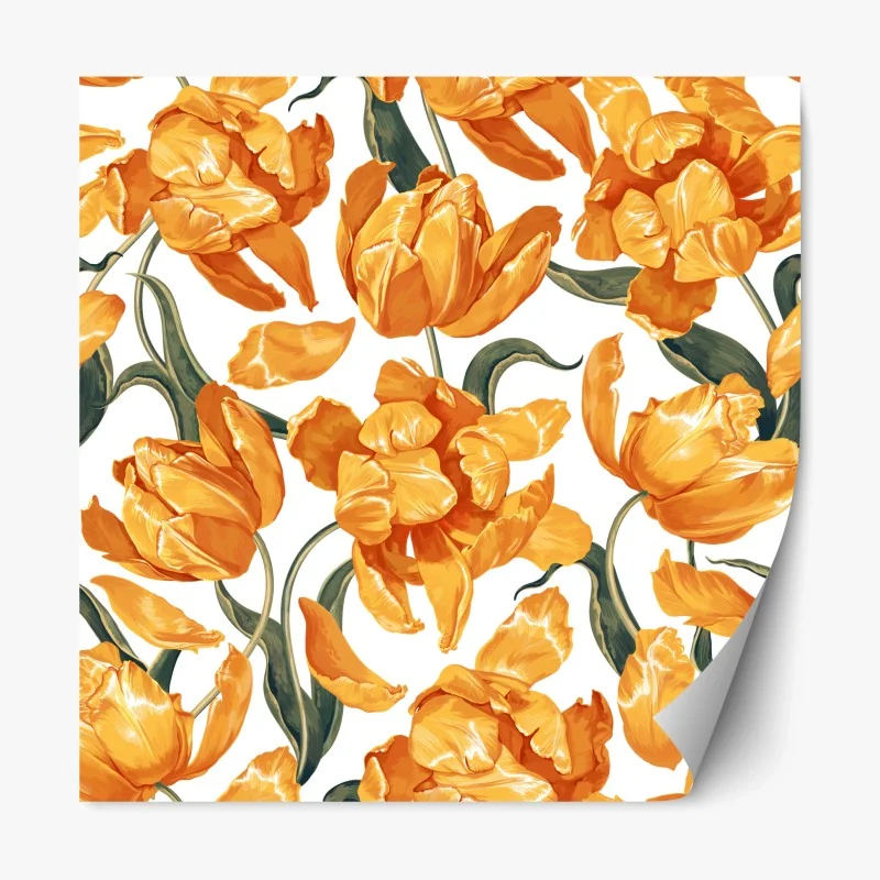 Repositionierbarer Aufkleber muster mit lebhaften orangen tulpen – Wallnifity® Repositionierbarer Aufkleber muster mit lebhaften orangen tulpen – Wallnifity®