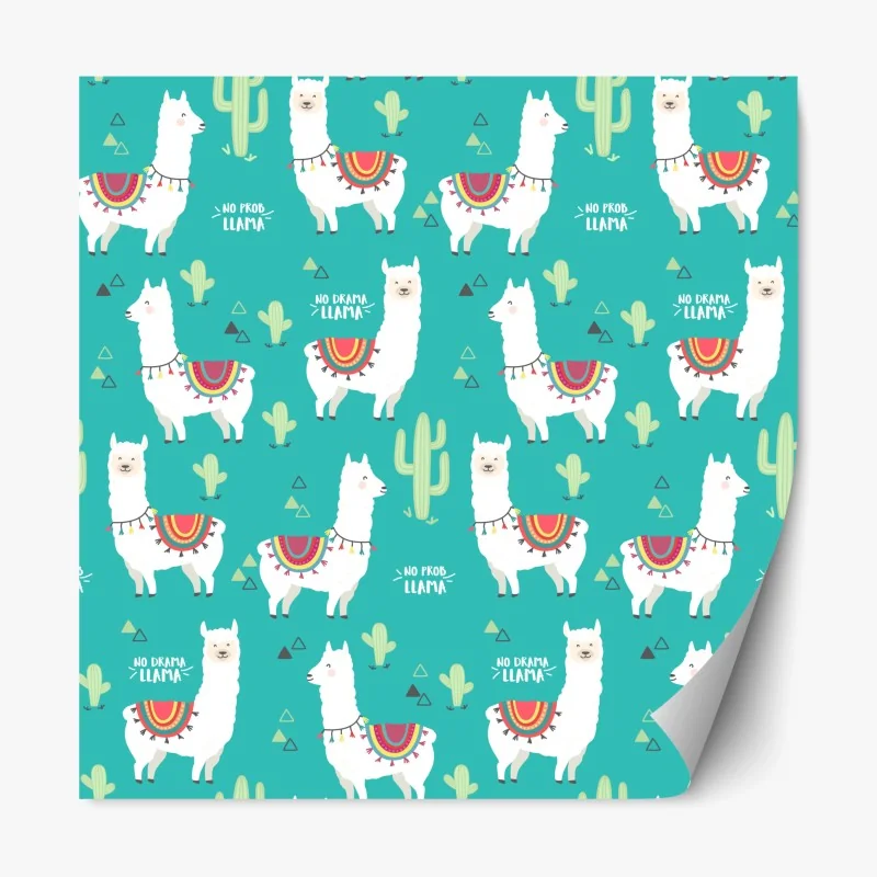 Repositionierbarer Aufkleber fröhliches lama-muster auf türkisfarbenem hintergrund