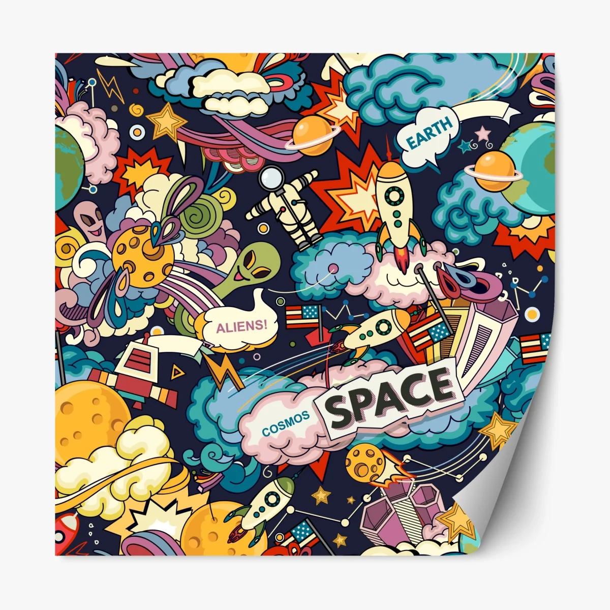 Repositionierbarer Aufkleber bunte kosmische weltraum-collage – Wallnifity®