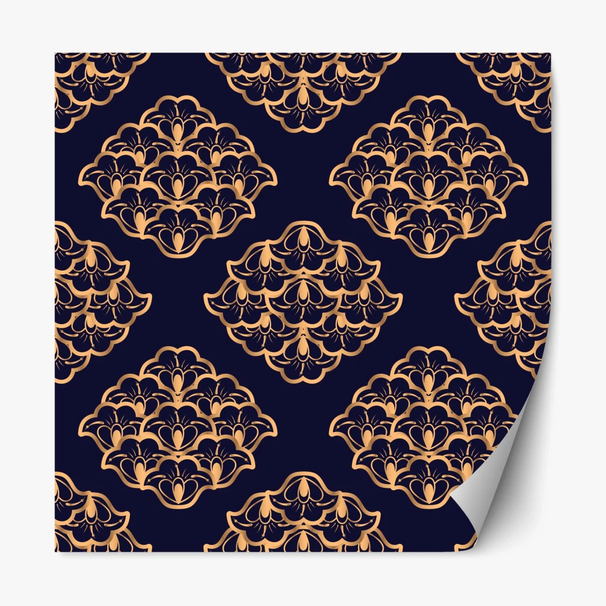 Repositionierbarer Aufkleber goldenes damastmuster auf marineblauem hintergrund – Wallnifity®