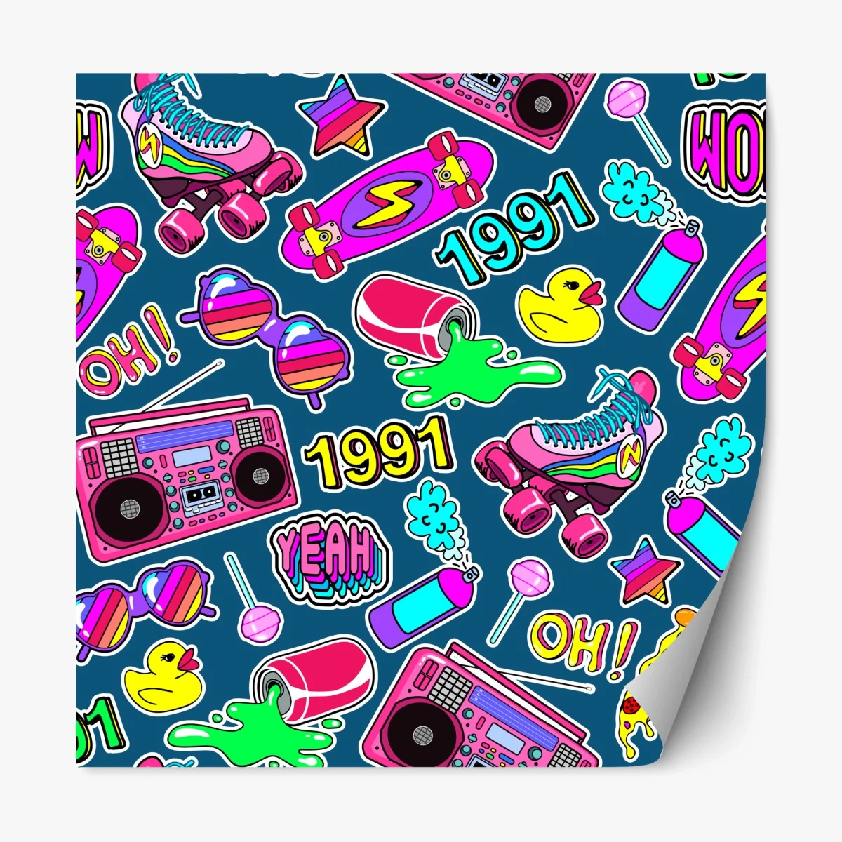 Repositionierbarer Aufkleber lebendige 90er aufkleber-collage – Wallnifity® Repositionierbarer Aufkleber lebendige 90er aufkleber-collage – Wallnifity®