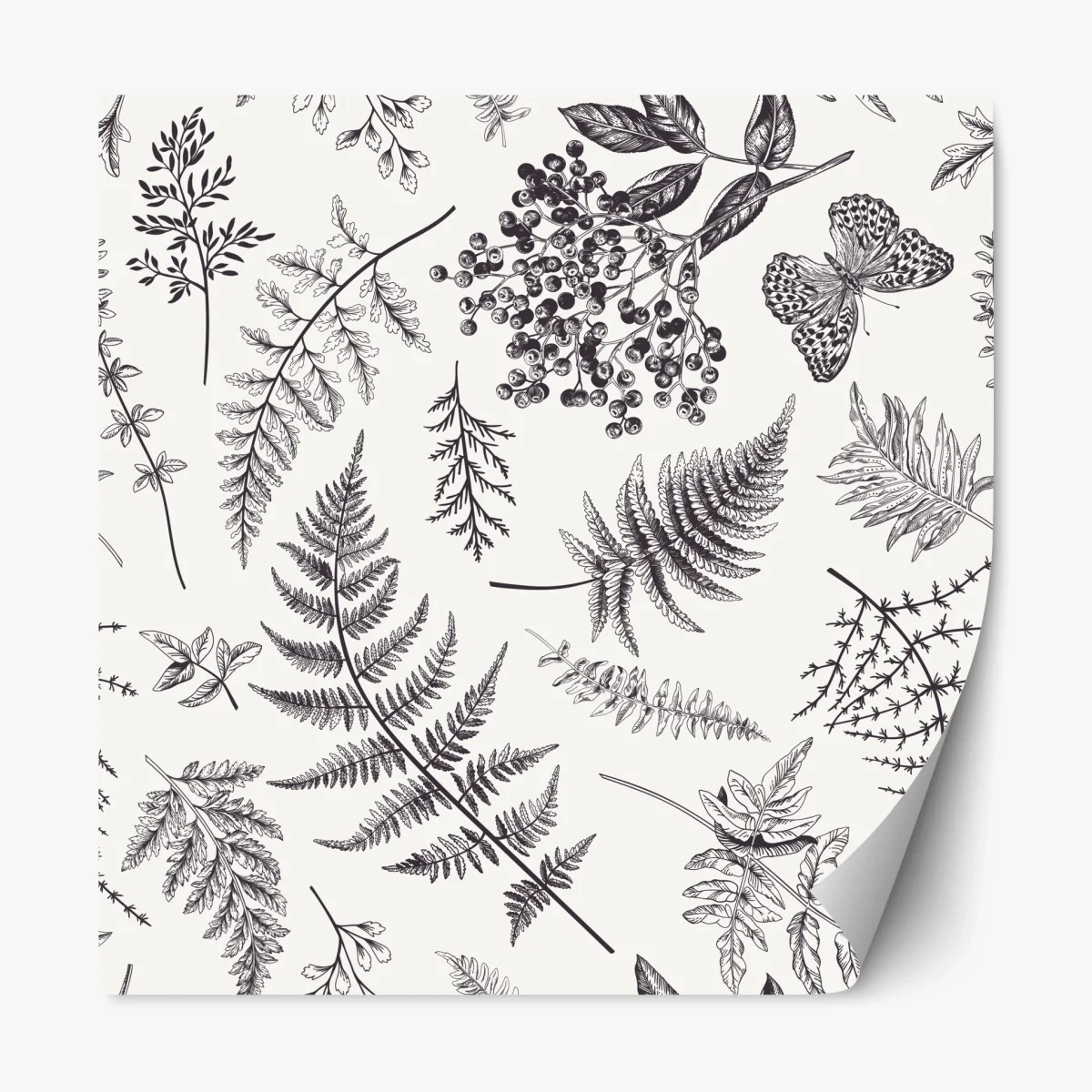 Repositionierbarer Aufkleber monochromes botanisches blättermuster – Wallnifity®