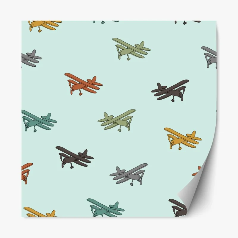 Repositionierbarer Aufkleber muster mit doppeldeckern auf türkisgrund