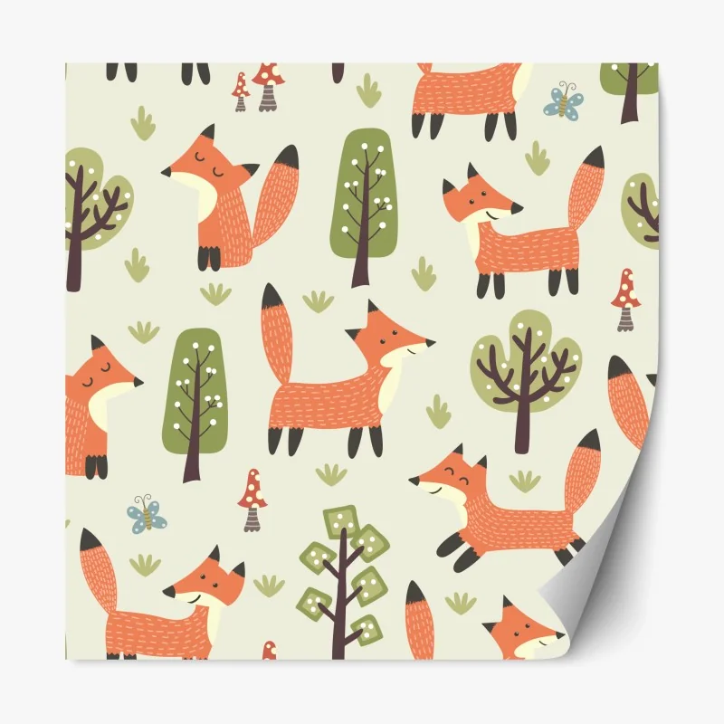 Repositionierbarer Aufkleber verspieltes waldmuster mit füchsen