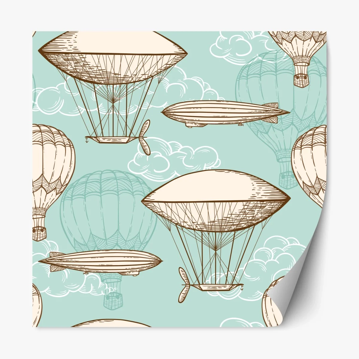 Repositionierbarer Aufkleber vintage-motiv mit luftschiffen und ballons – Wallnifity®