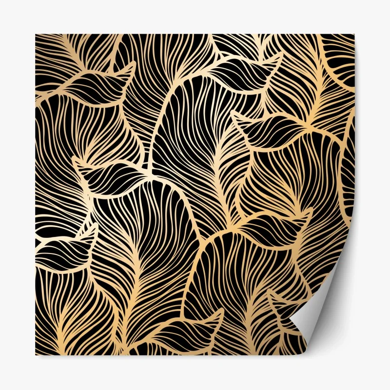 Repositionierbarer Aufkleber goldenes blattmuster auf schwarzem hintergrund