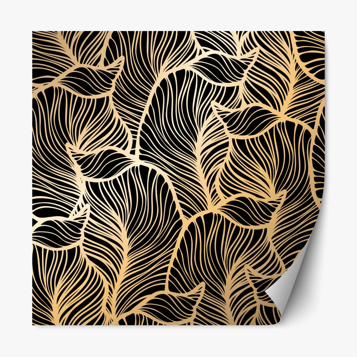 Repositionierbarer Aufkleber goldenes blattmuster auf schwarzem hintergrund – Wallnifity® Repositionierbarer Aufkleber goldenes blattmuster auf schwarzem hintergrund – Wallnifity®