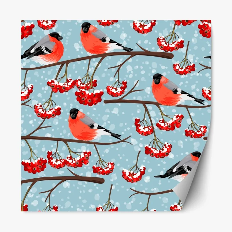 Repositionierbarer Aufkleber winterliche gimpel und vogelbeeren - muster