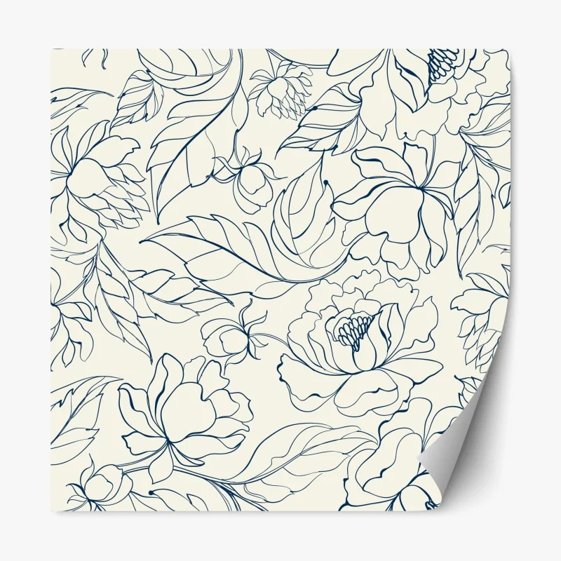 Repositionierbarer Aufkleber handgezeichnetes marineblaues blumenmuster auf creme