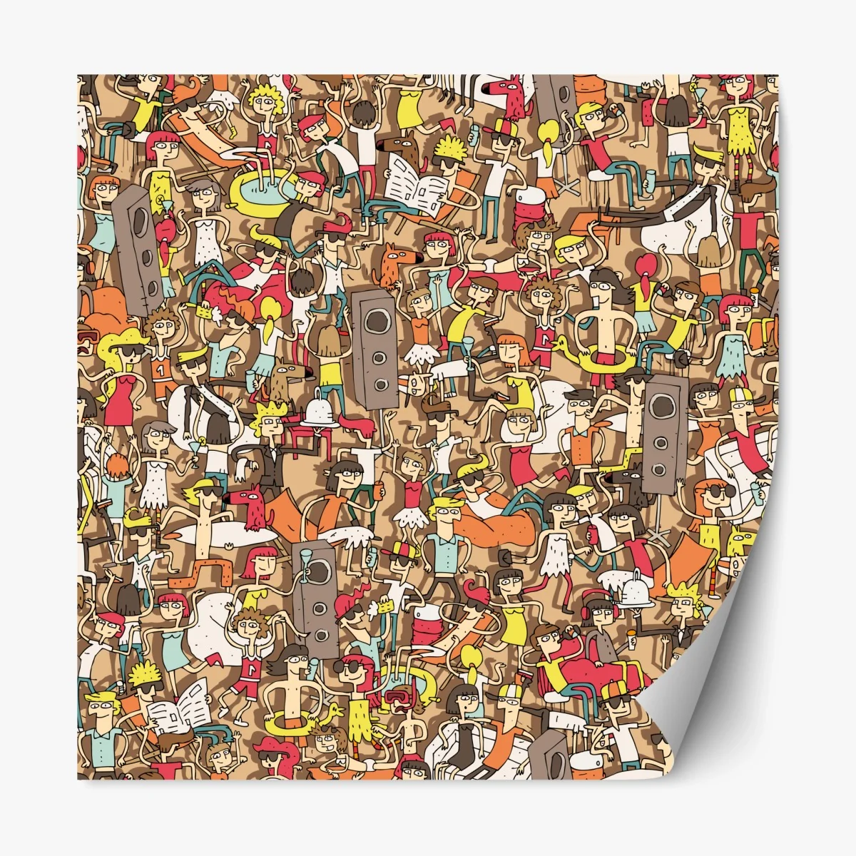 Repositionierbarer Aufkleber verspieltes party-muster mit menschen – Wallnifity® Repositionierbarer Aufkleber verspieltes party-muster mit menschen – Wallnifity®