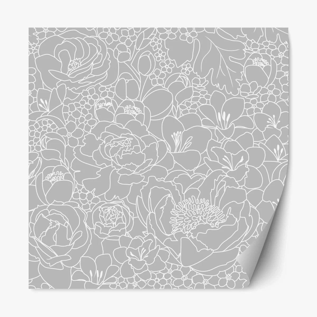 Repositionierbarer Aufkleber subtiles graues blumenlinienmuster – Wallnifity® Repositionierbarer Aufkleber subtiles graues blumenlinienmuster – Wallnifity®