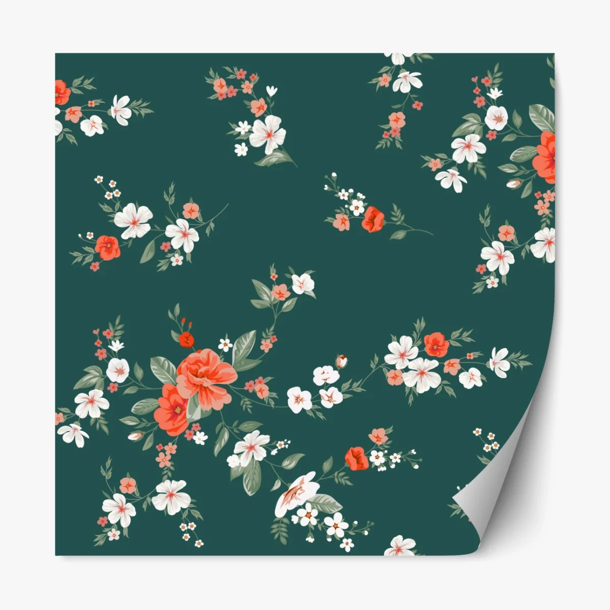 Repositionierbarer Aufkleber vintage korallenblumenmuster auf tiefgrünem hintergrund – Wallnifity®