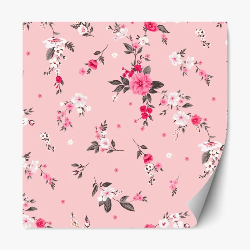 Repositionierbarer Aufkleber tropisches muster mit rosa flamingo und rosen – Wallnifity®