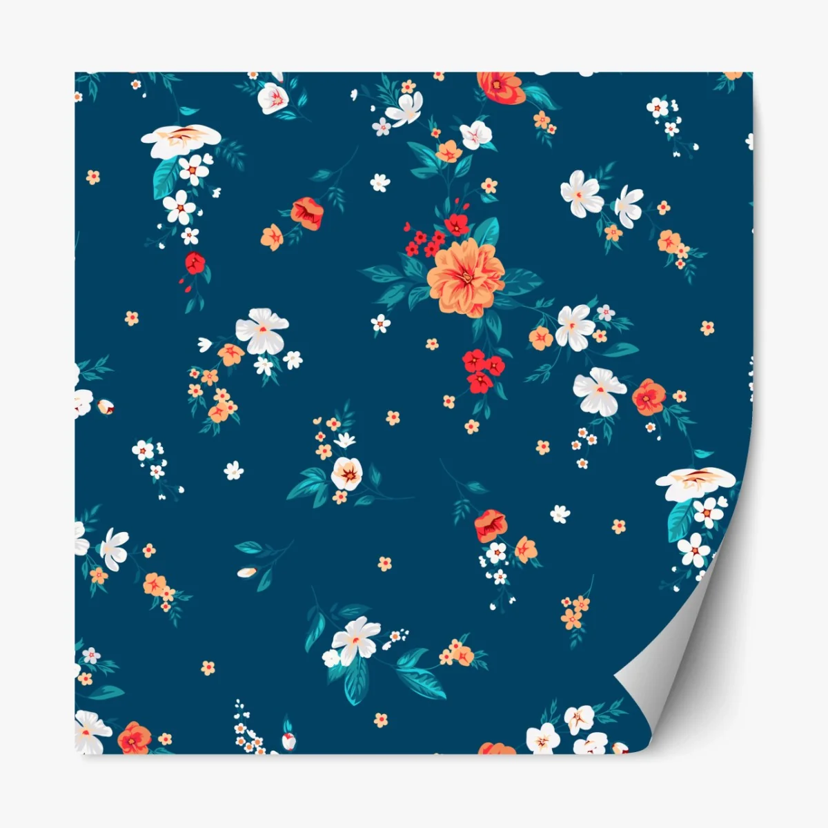 Repositionierbarer Aufkleber zartes verstreutes blumenmuster auf tiefem türkis – Wallnifity® Repositionierbarer Aufkleber zartes verstreutes blumenmuster auf tiefem türkis – Wallnifity®