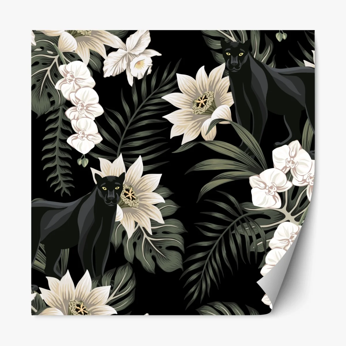 Repositionierbarer Aufkleber botanisches muster mit schwarzem panther – Wallnifity®