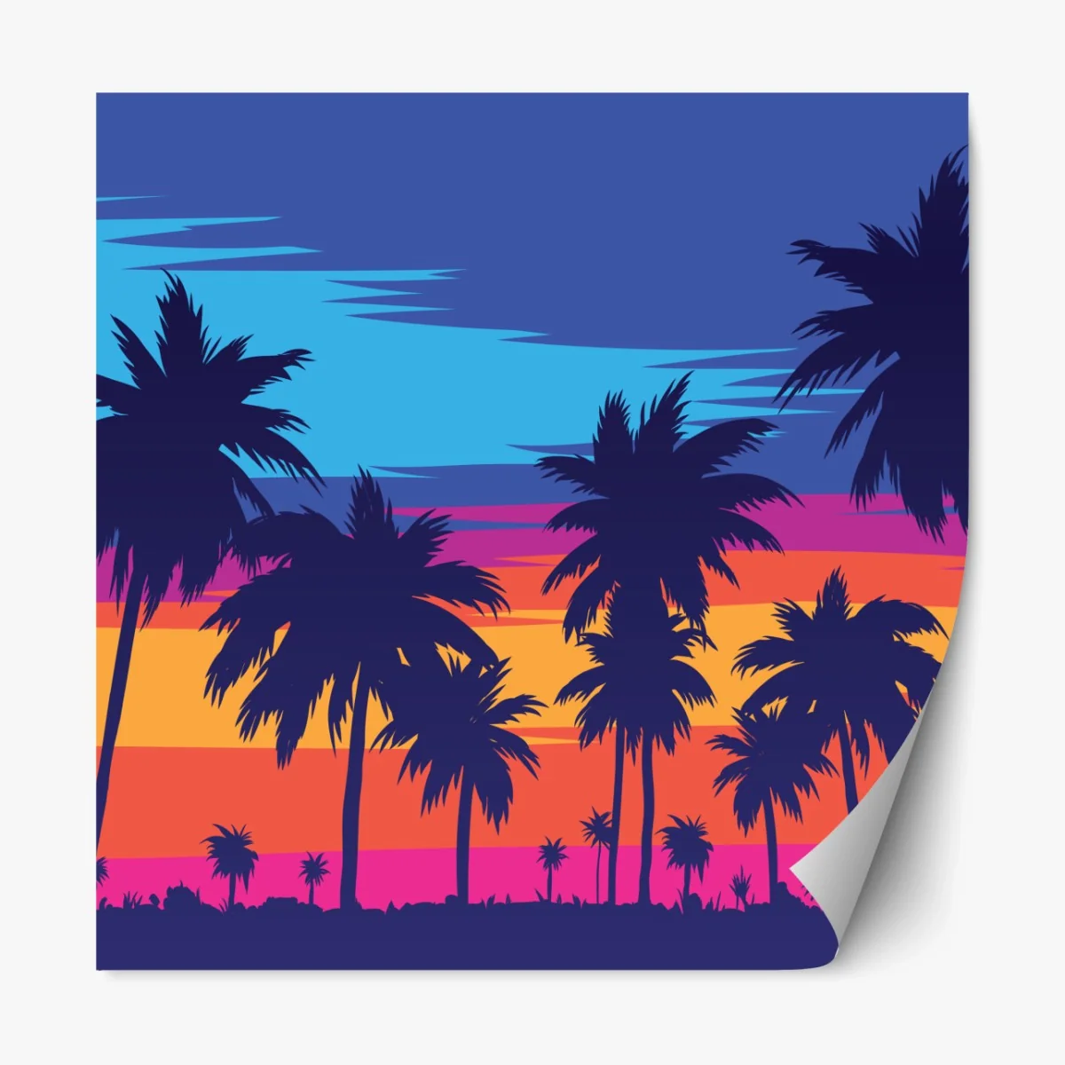 Repositionierbarer Aufkleber bunter sonnenuntergang mit palmen – Wallnifity®
