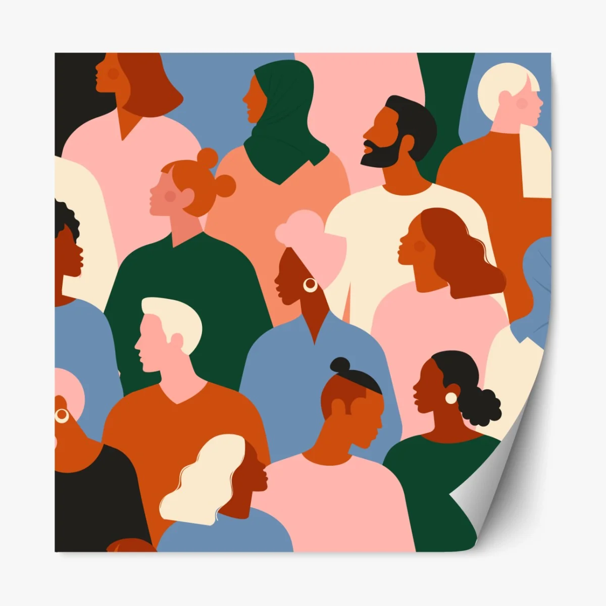 Repositionierbarer Aufkleber muster mit porträts einer vielfältigen gemeinschaft – Wallnifity®