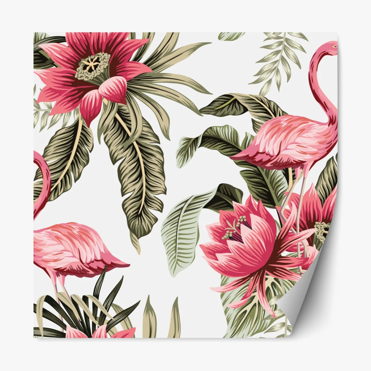 Repositionierbarer Aufkleber tropische rosa flamingos und blüten – Wallnifity®