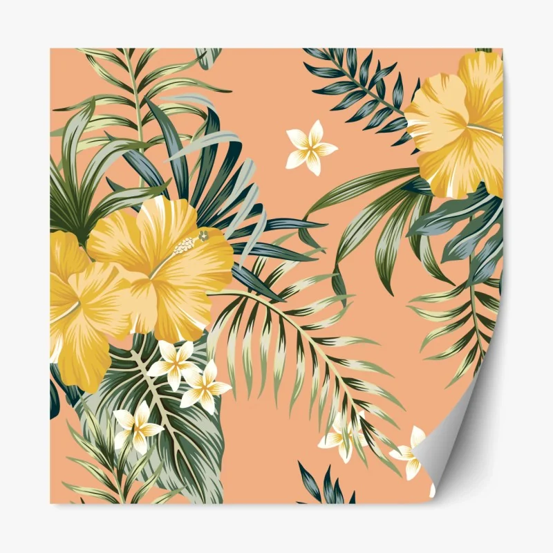 Repositionierbarer Aufkleber vintage korallenblumenmuster auf tiefgrünem hintergrund – Wallnifity®