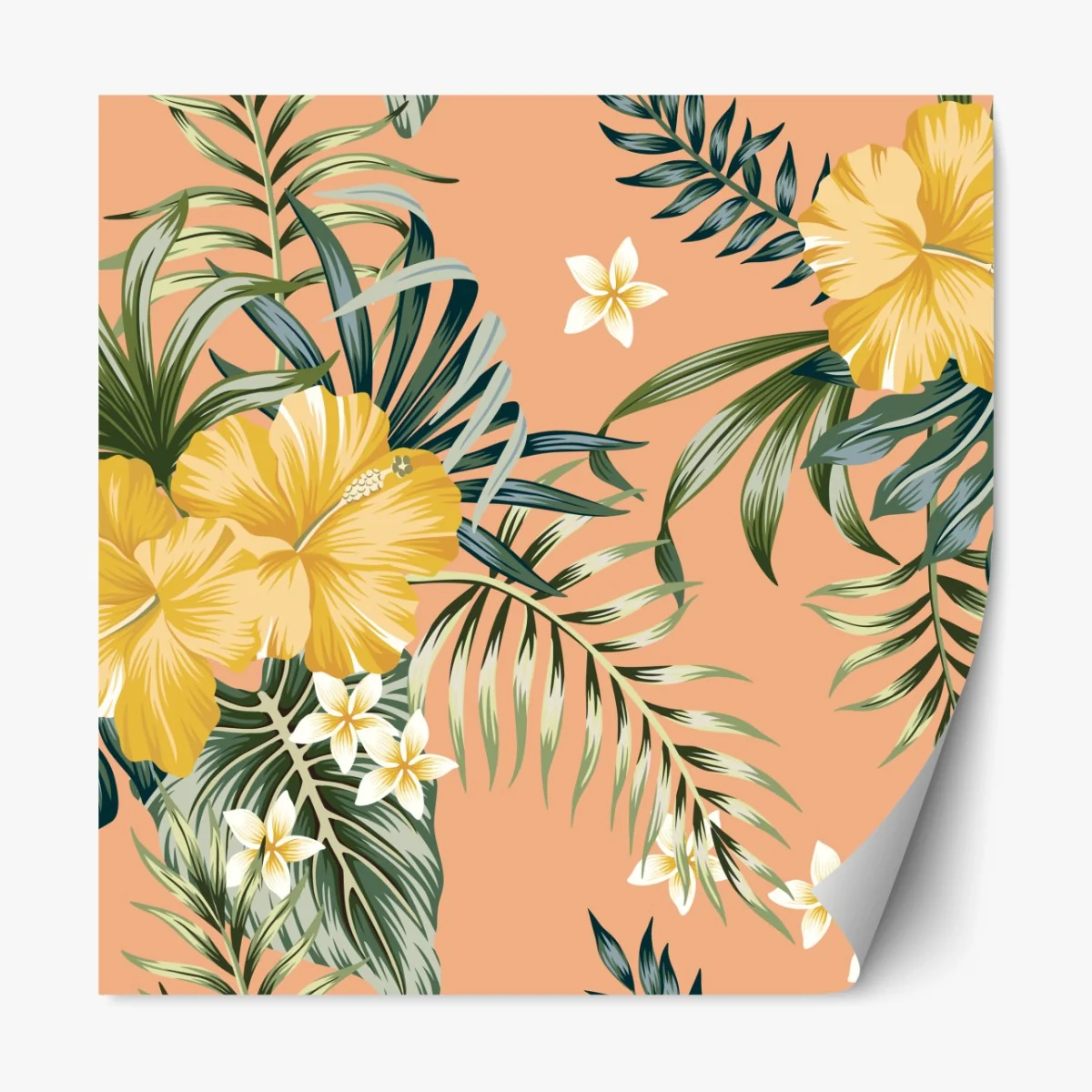 Repositionierbarer Aufkleber tropisches hibiskusmuster auf pfirsichfarbenem hintergrund – Wallnifity® Repositionierbarer Aufkleber tropisches hibiskusmuster auf pfirsichfarbenem hintergrund – Wallnifity®