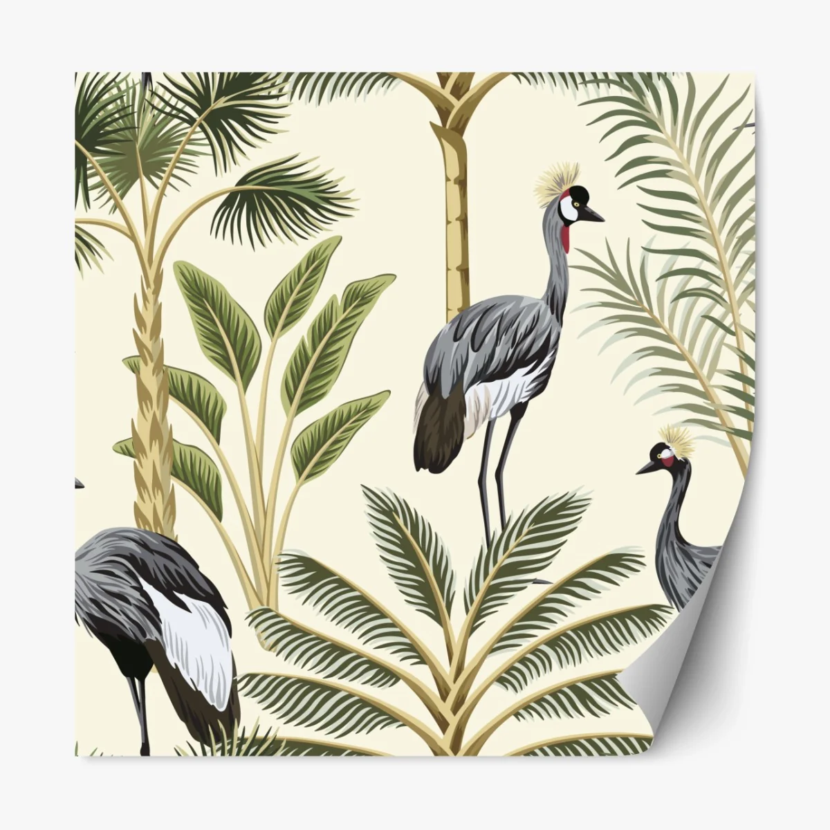 Repositionierbarer Aufkleber tropische kraniche und palmen – Wallnifity® Repositionierbarer Aufkleber tropische kraniche und palmen – Wallnifity®
