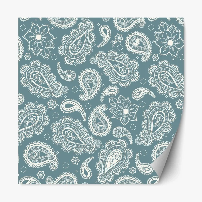 Repositionierbarer Aufkleber türkis paisley muster mit blumendetails