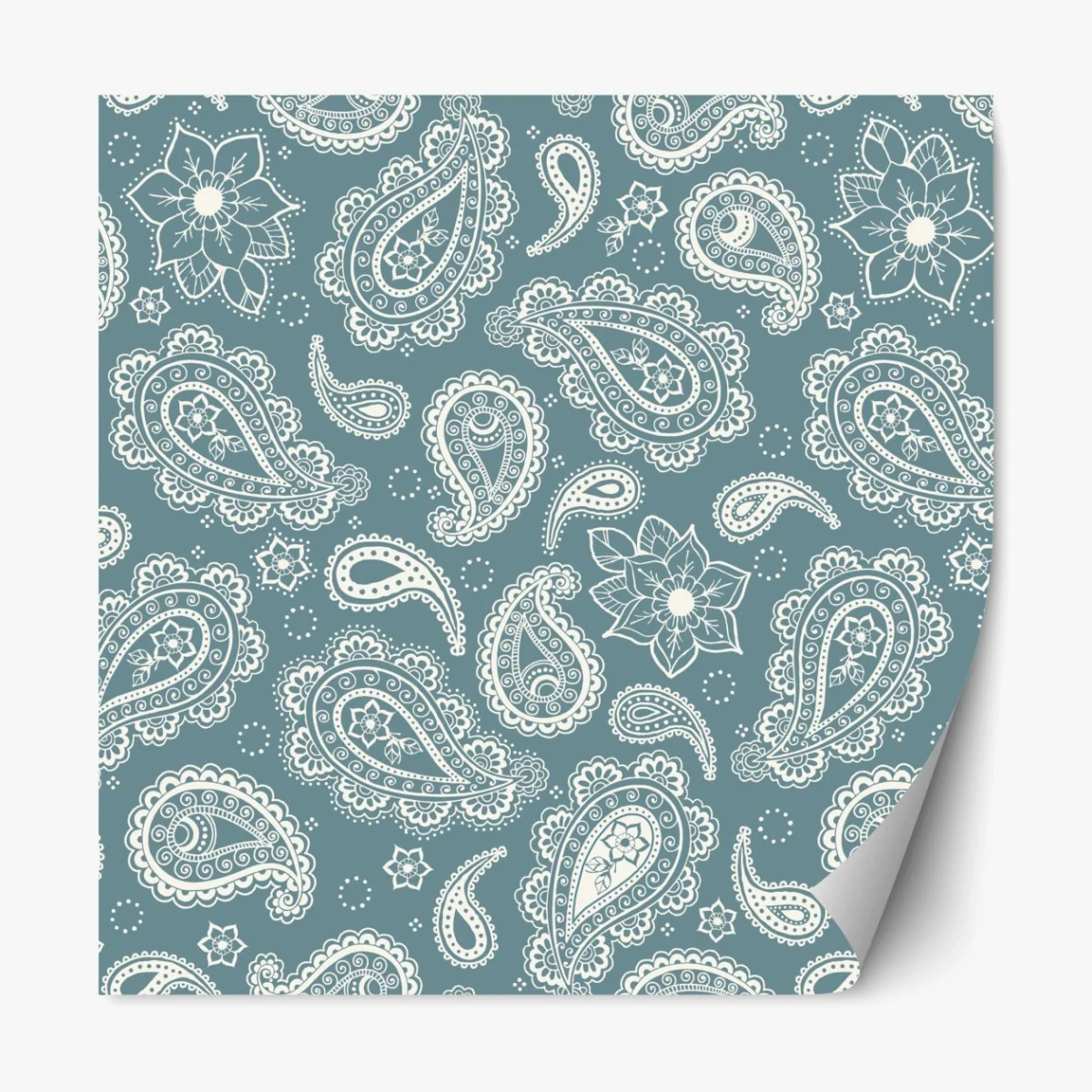 Repositionierbarer Aufkleber türkis paisley muster mit blumendetails – Wallnifity®