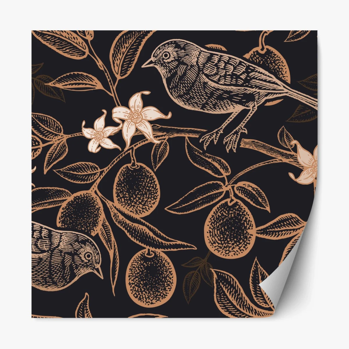 Repositionierbarer Aufkleber vintage vogel- und zitrusmuster – Wallnifity® Repositionierbarer Aufkleber vintage vogel- und zitrusmuster – Wallnifity®