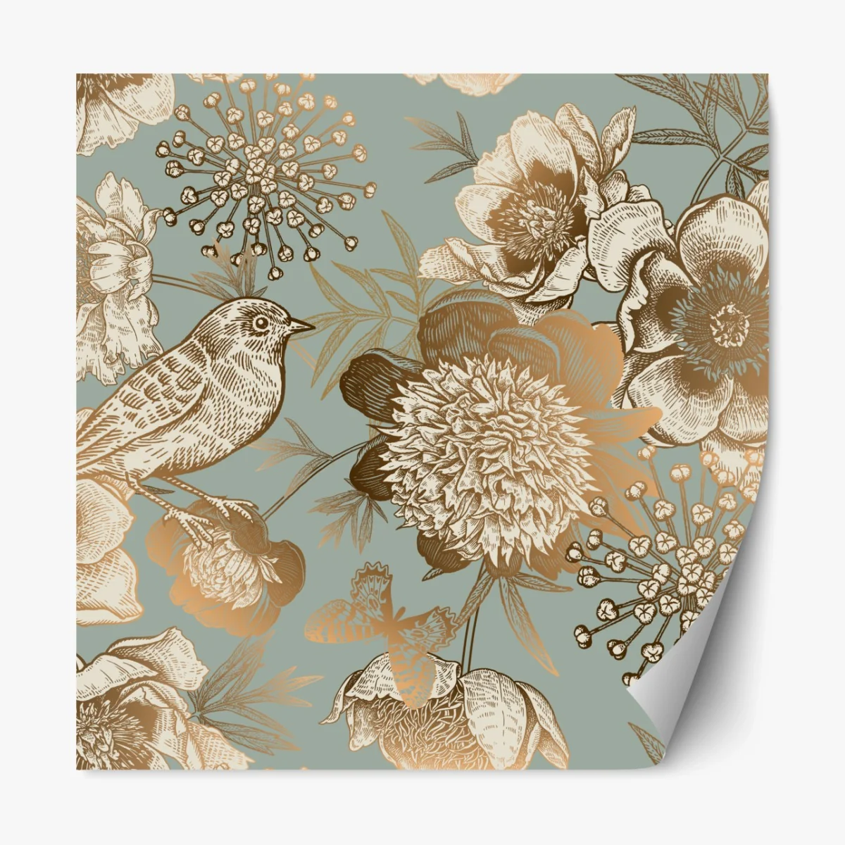 Repositionierbarer Aufkleber vintage botanisches blumenmotiv mit vogel – Wallnifity® Repositionierbarer Aufkleber vintage botanisches blumenmotiv mit vogel – Wallnifity®