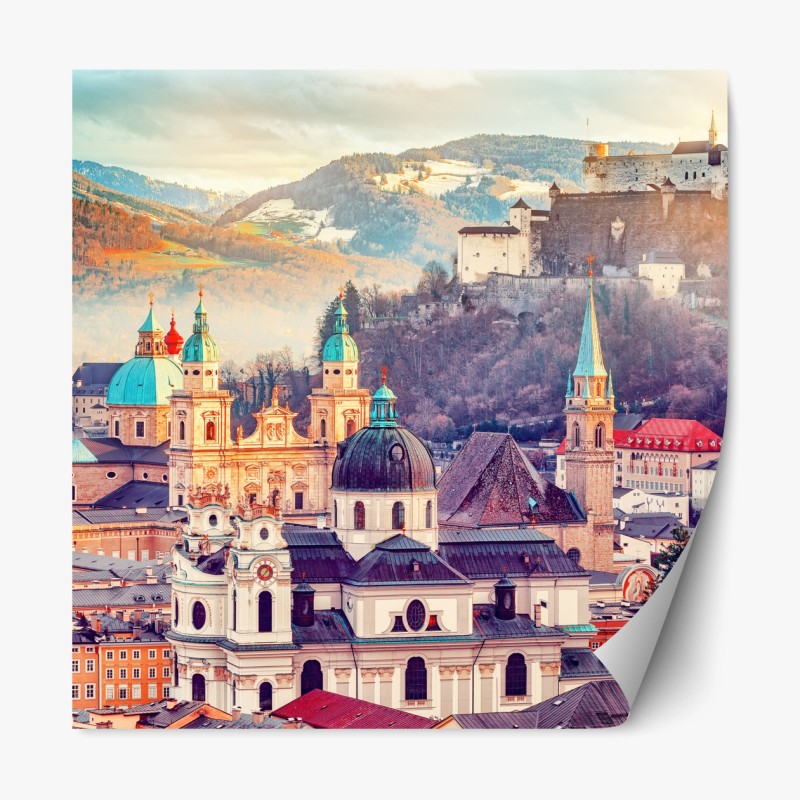 Repositionierbarer Aufkleber sonnenuntergang über Salzburgs skyline – Wallnifity® Repositionierbarer Aufkleber sonnenuntergang über Salzburgs skyline – Wallnifity®