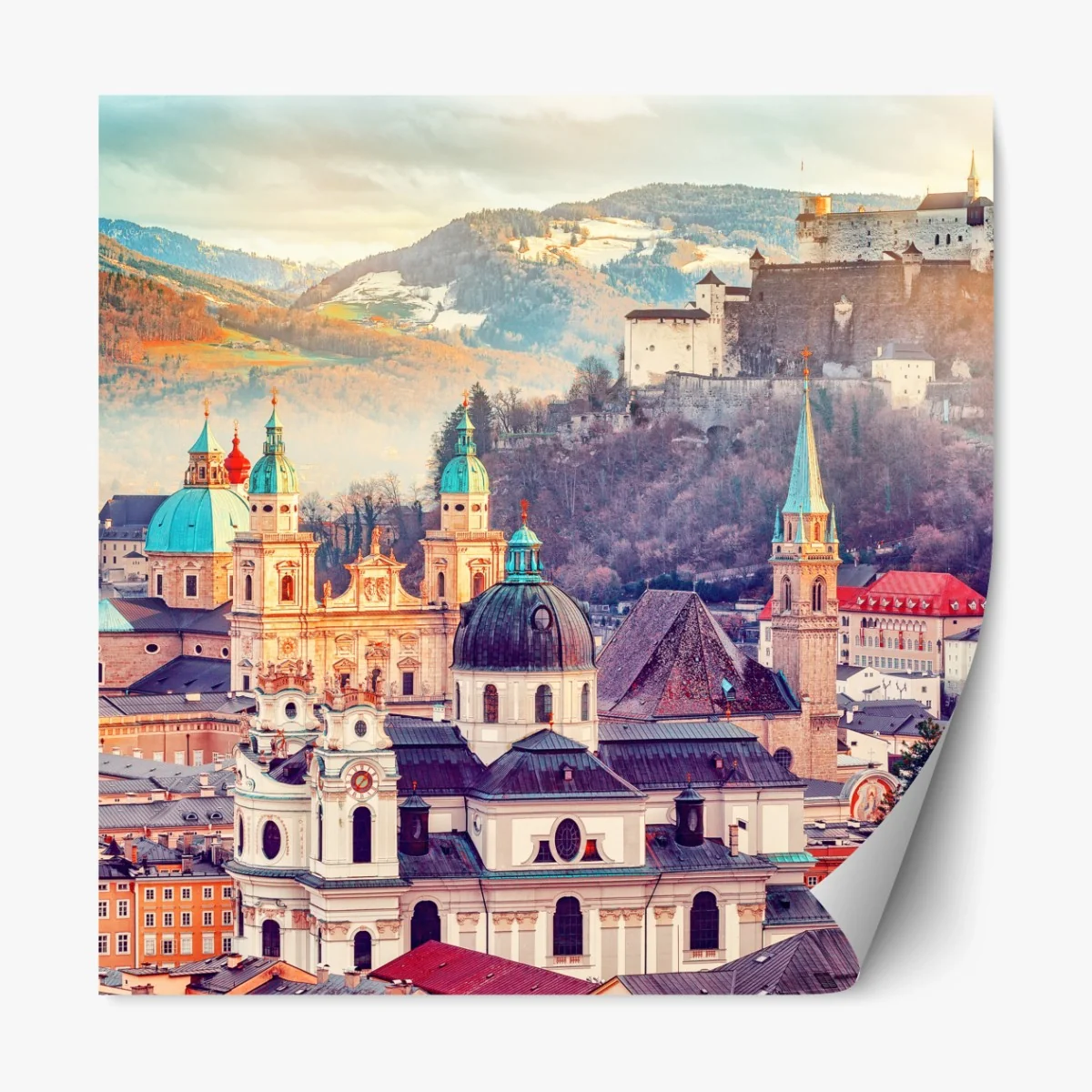 Repositionierbarer Aufkleber sonnenuntergang über Salzburgs skyline – Wallnifity® Repositionierbarer Aufkleber sonnenuntergang über Salzburgs skyline – Wallnifity®