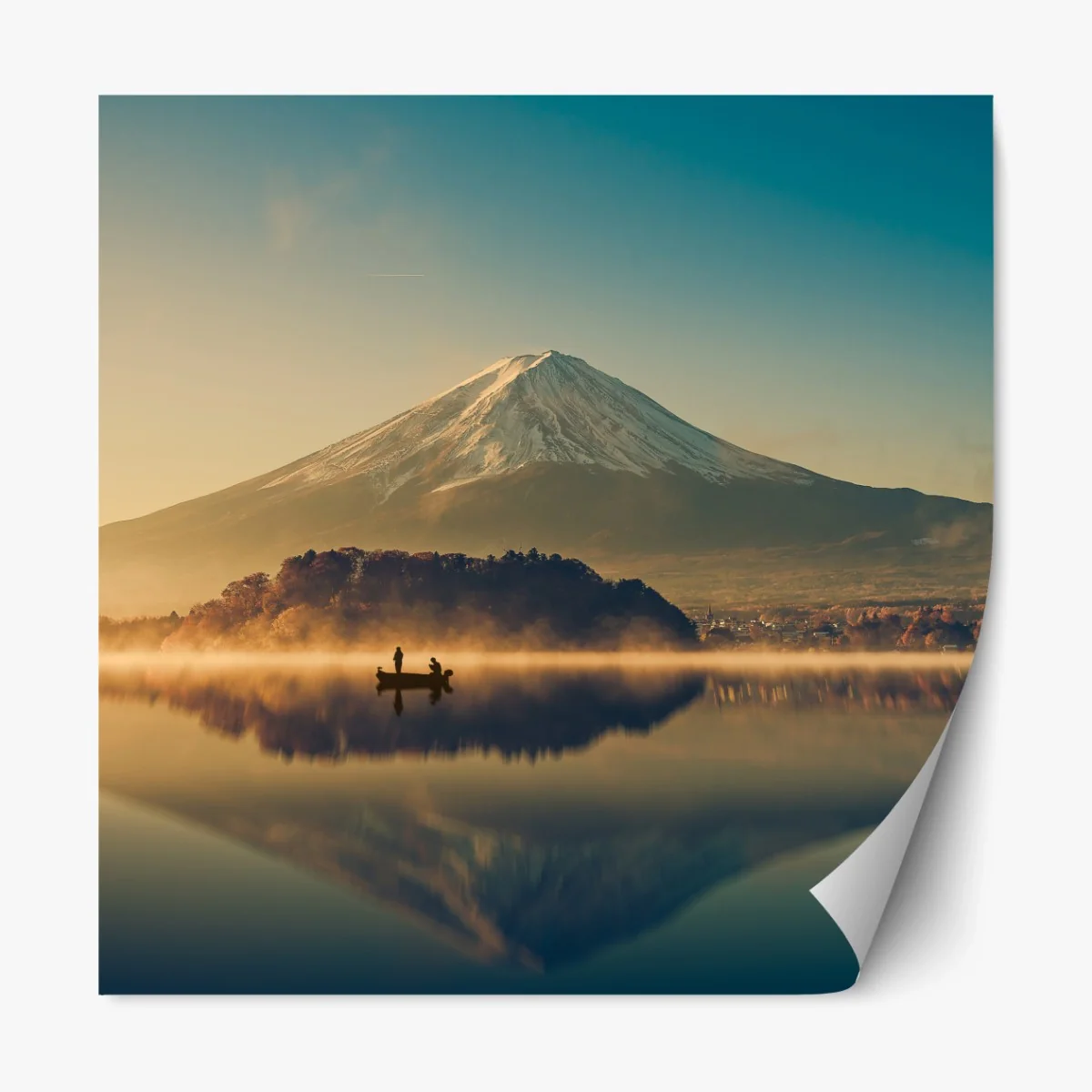 Repositionierbarer Aufkleber sonnenaufgang über Mount Fuji am Kawaguchiko-See – Wallnifity®