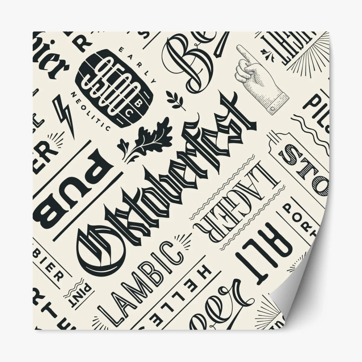 Repositionierbarer Aufkleber vintage bier etiketten typografie muster – Wallnifity®