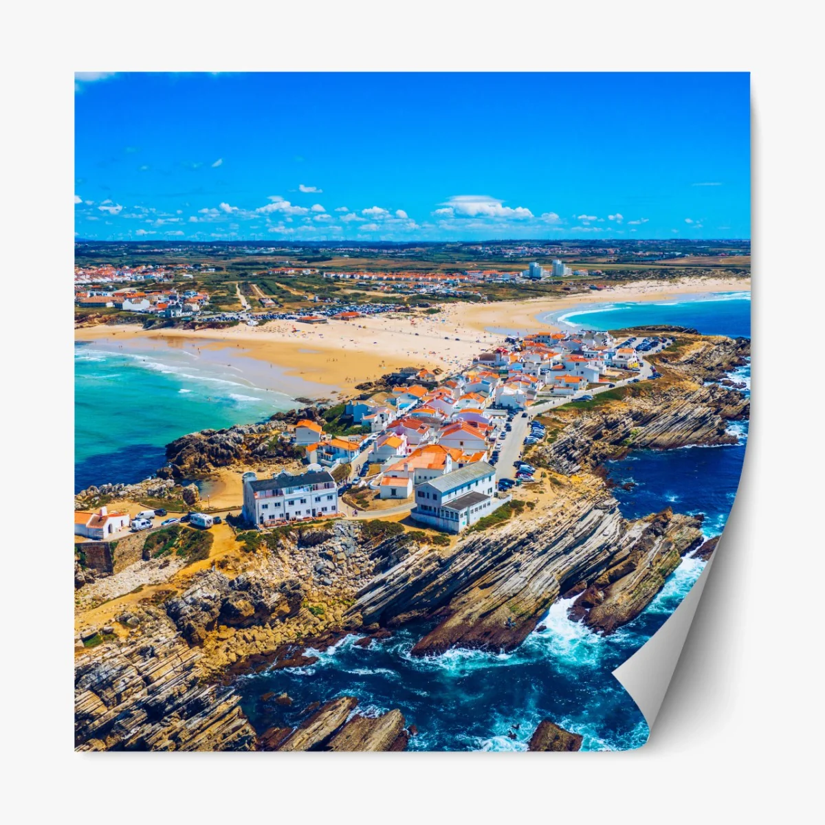Repositionierbarer Aufkleber Baleal küste, Portugal luftaufnahme – Wallnifity® Repositionierbarer Aufkleber Baleal küste, Portugal luftaufnahme – Wallnifity®