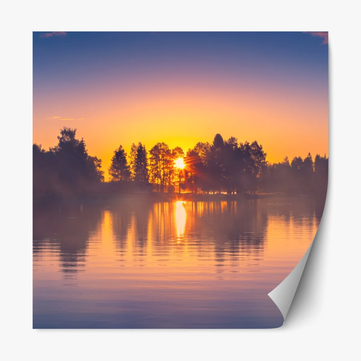 Repositionierbarer Aufkleber nebliger sonnuntergang am see – Wallnifity® Repositionierbarer Aufkleber nebliger sonnuntergang am see – Wallnifity®