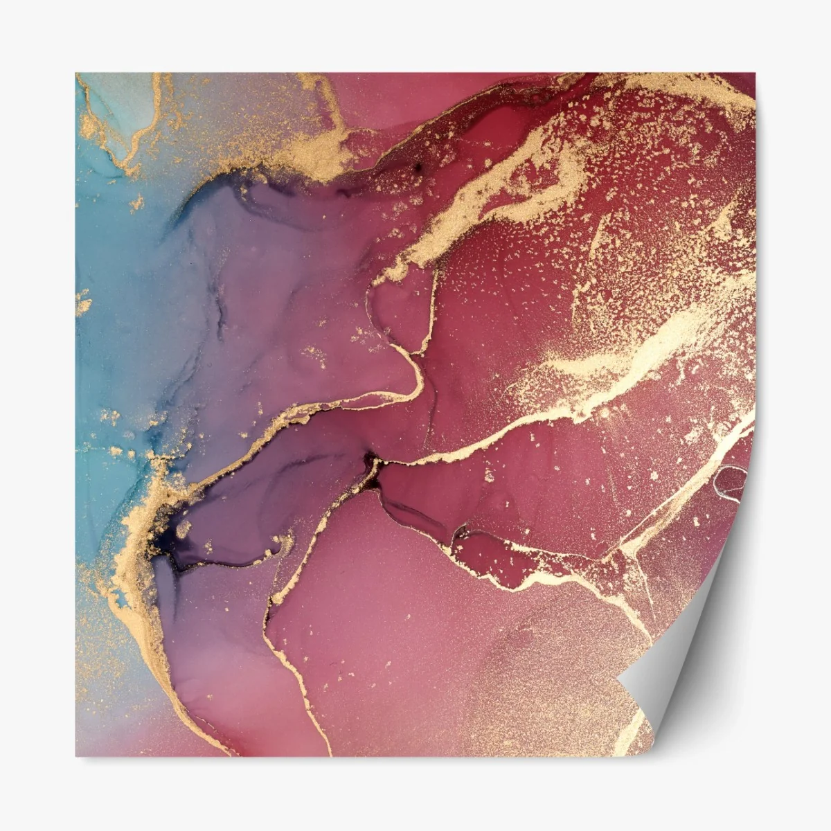 Repositionierbarer Aufkleber abstraktes marmoriertes bild in türkis und lila mit gold – Wallnifity®