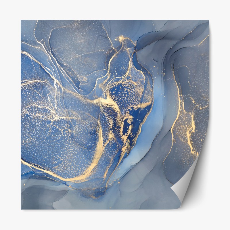Repositionierbarer Aufkleber ozeanblauer marmor mit goldenen adern