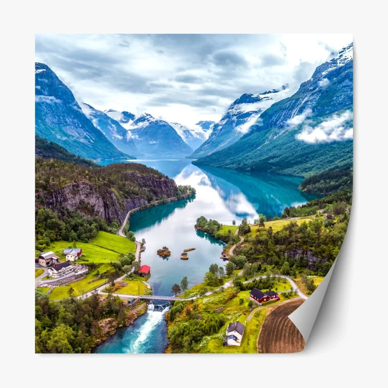 Repositionierbarer Aufkleber majestätische bergpanorama mit grünen hügeln – Wallnifity®