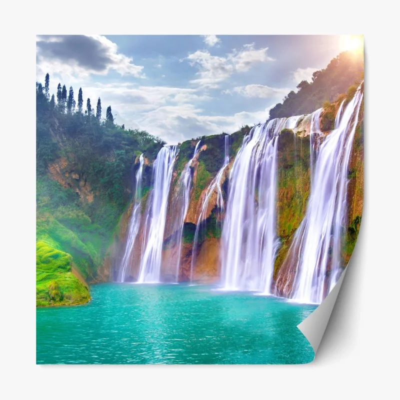 Repositionierbarer Aufkleber Jiulong wasserfall türkis kaskade in Luoping, China