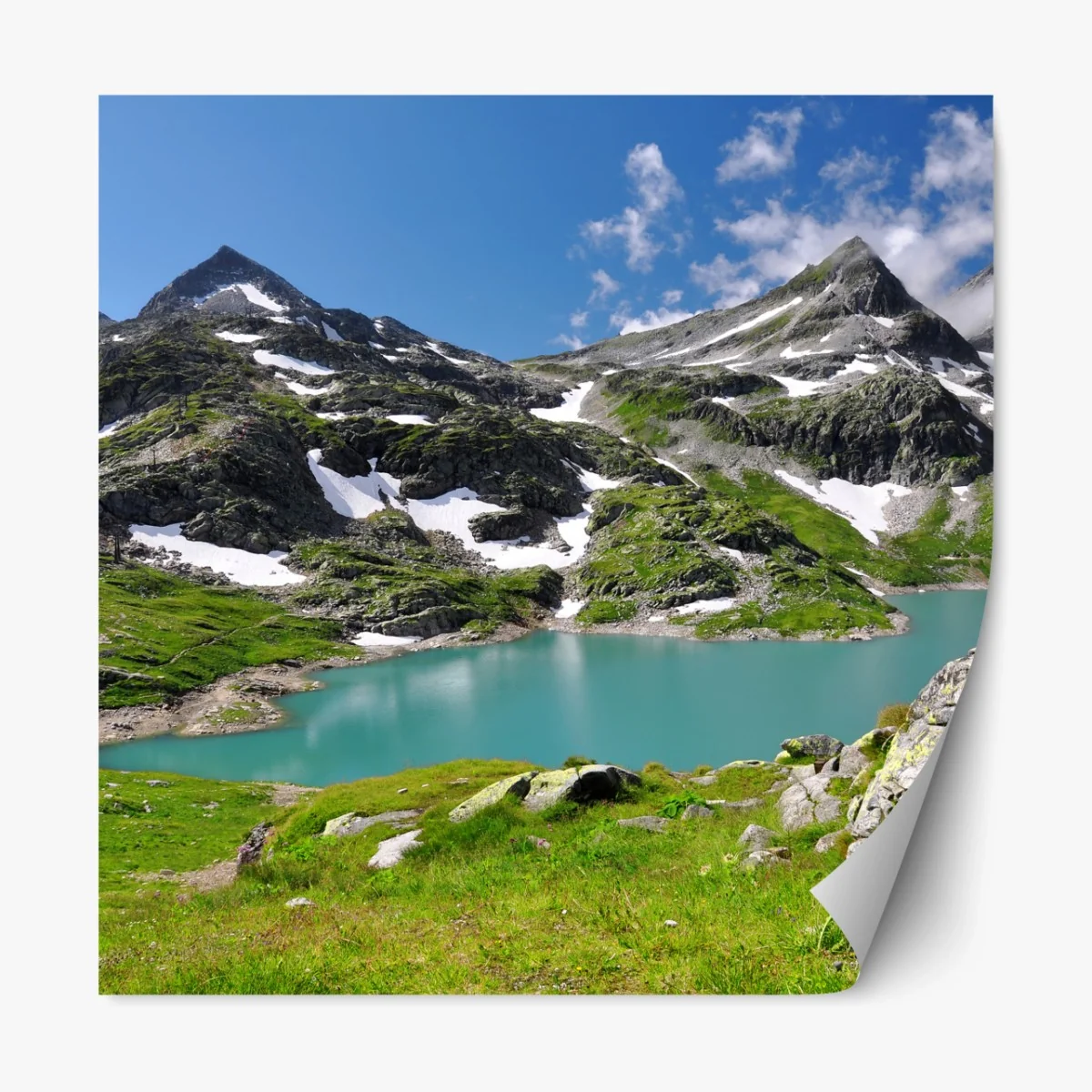 Repositionierbarer Aufkleber bergsee mit türkiswasser und gebirgspanorama – Wallnifity®